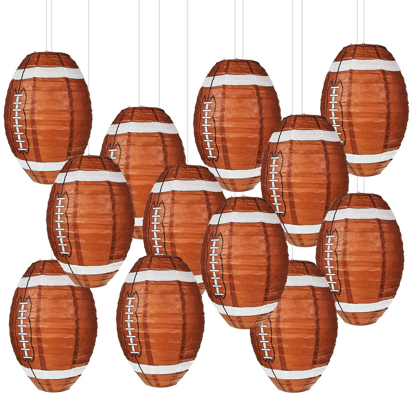 Mudder 24 Pieces 12 Inches Football Paper Lanterns Sports Fan Party Decor Football Hanging Decoration Sports Ball Lantern for Birthday Game Day Tailgates Stadium Party Supply (Brown)