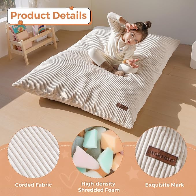 MAXYOYO 3 in 1 Kids Bean Bag Chair Bed, Convertible Chair Folds from Bean Bag to Lounger, Child Floor Sofa for Gaming, Reading, Floor Mattress with High-Density Foam Filling