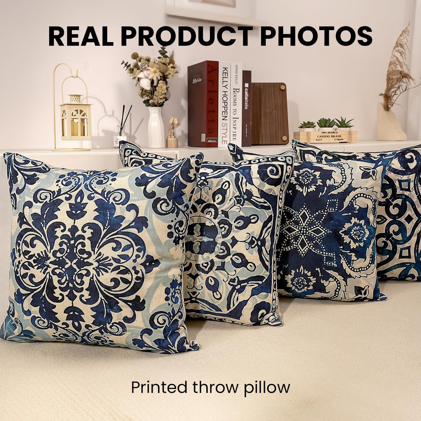 M-Qizi Blue Throw Pillow Covers - Blue Pillow Covers 18x18 Set of 4, Decorative Blue and White Pillow Covers, Chinoiserie Pillow Cover, Chinoiserie Decor