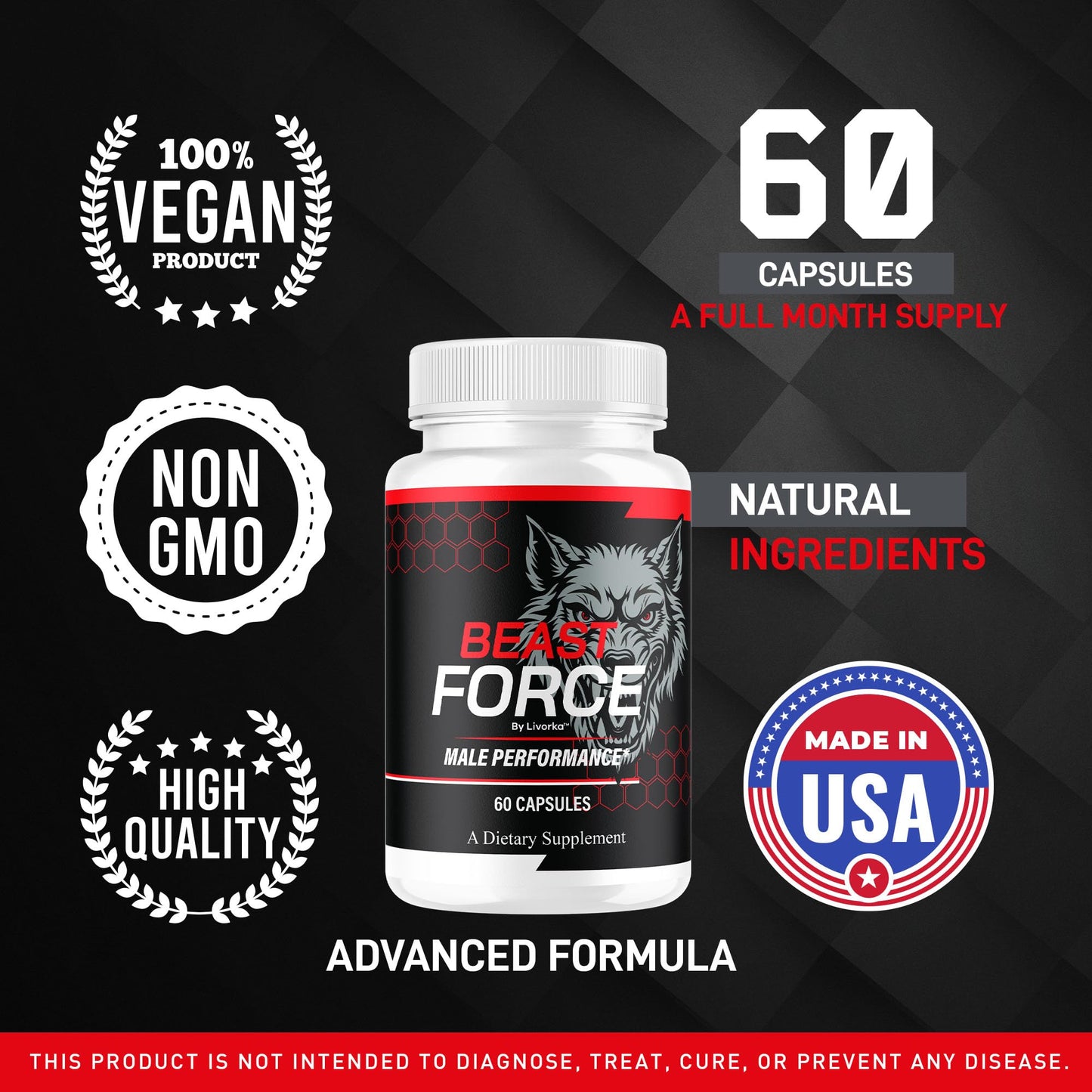 Beast Force - Beast Force for Men Pills Supplement Support, Official BeastForce Capsules Premium All Natural Maximum Strength, BeastForces Advanced Formula, 60 Capsules for 1 Month
