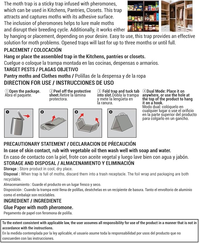 HOY HOY Pheromone-Infused Glue Traps – 4 Traps (2 Packs), Effective for Pantry & Closet Moths, Dual Hanging/Placement Options, Lasts Up to 3 Months