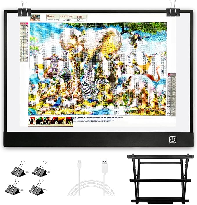 WELZK Diamond Painting Light Board A3, with Large Metal Stand, L:18.5 × W:13.6 inchs Large Diamond Painting Light Pad, Dim...