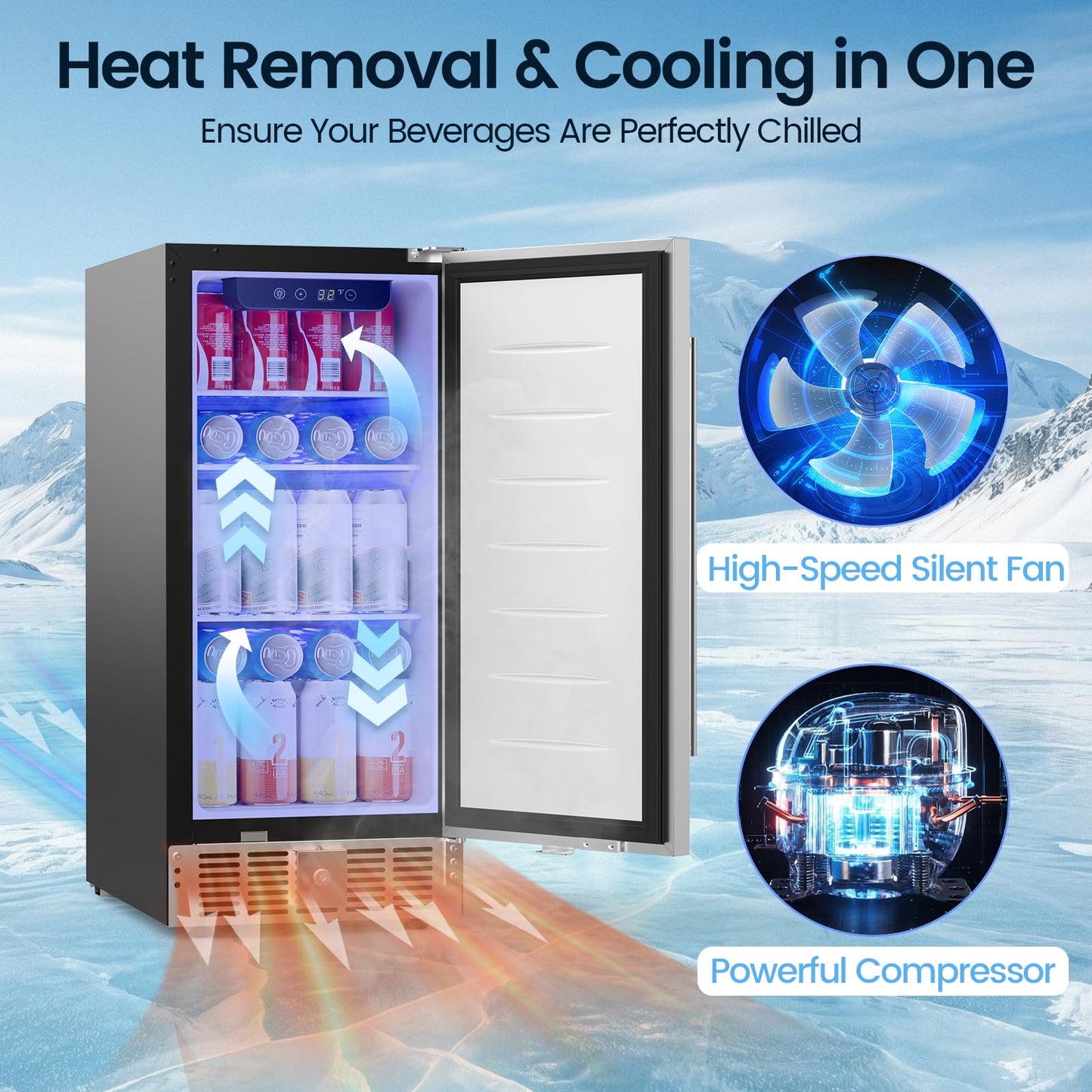 COWSAR 15 Inch Outdoor Beverage Refrigerator, Under Counter Beverage Fridge with Stainless Steel Door, Built-in or Freestanding Beverage Cooler 127 Cans for Home/Kitchen/Patio/Bar