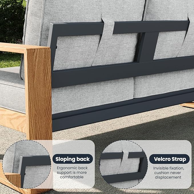 4 Pieces Aluminum Patio Furniture Set, Outdoor Conversation Sets with High Backrest Sofa and Fire Pit Table for Garden and Backyard