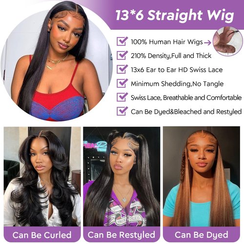 Minqisheng 18 Inch Straight Lace Front Wigs Human Hair 210% Density Frontal Wigs Human Hair Wigs for Women 13x6 HD Lace Front Wigs Human Hair Pre Plucked with Baby