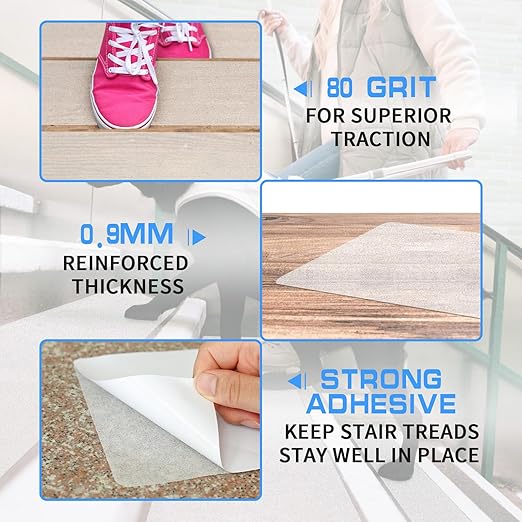 LadyRosian Outdoor Stair Treads Non Slip 15-Pack Clear 6" x 30" - Weather Resistant Adhesive Heavy Grip Tape - Waterproof Anti Skid Strips