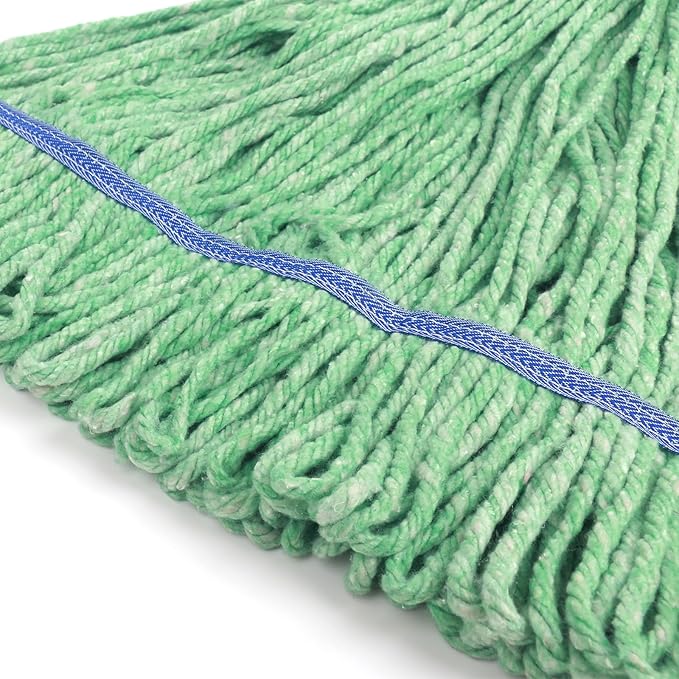 Matthew Cleaning Heavy Duty Mop Head Commercial Replacement for General and Floor Cleaning , Wet Industrial Blue Cotton Looped End String Head Refill (Pack of 12) Green