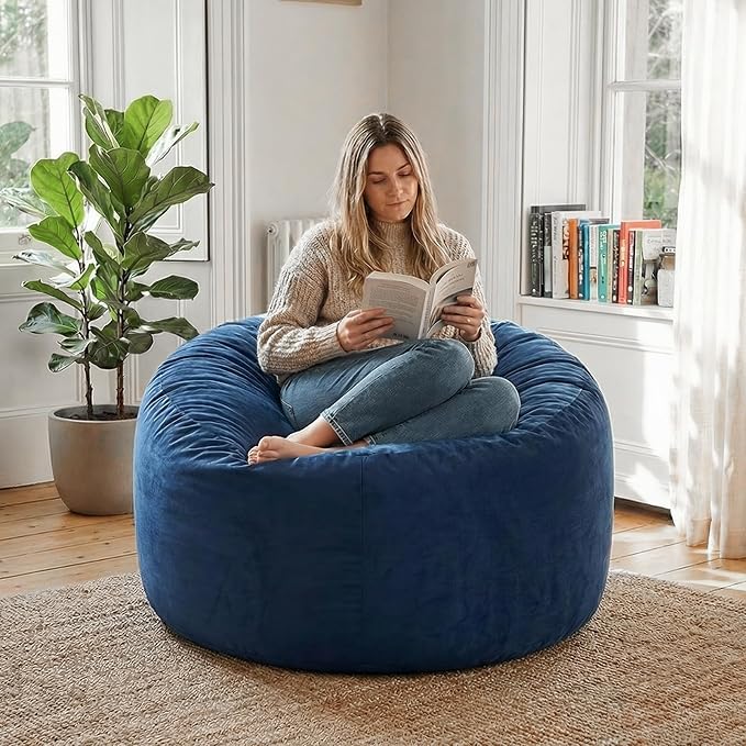 YuppieLife Large Foam Filled Bean Bag Chairs for Kids Teenagers Adults Living Room Gaming Relaxing 4F Machine Washable Lazy Sofa（Blue