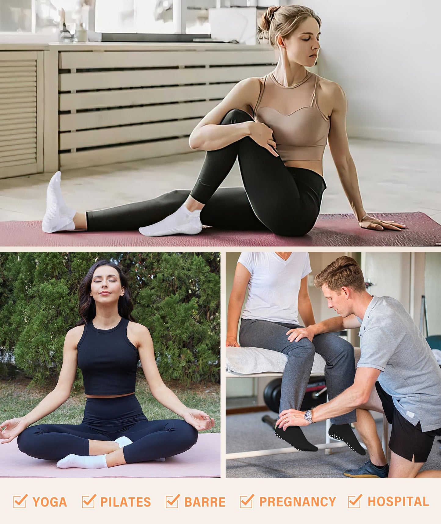 DIBAOLONG Pilates Socks with Grips for Women Yoga Socks Non Slip for Hospital, Pergnancy, Barre, Ballet, Dance, Workout 3 Pairs