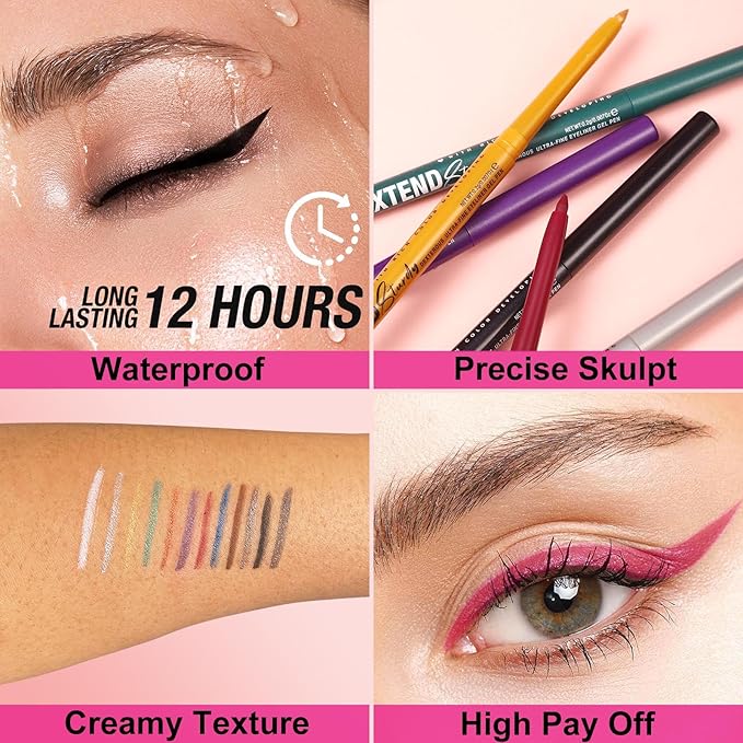 Purple Gel Eyeliner Purple Waterproof Glitter Eyeliner Pencil Water proof Long Lasting Smudge-proof Hypoallergenic #06