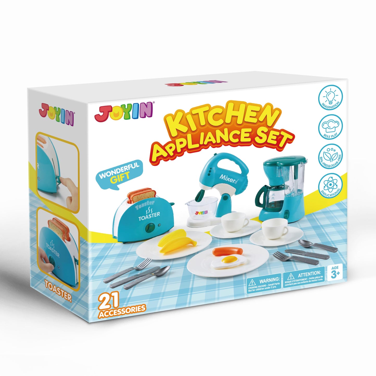 Joyin Play Kitchen Toys, Pretend and Play Food Kitchen Accessories GirlsToy with Coffee Maker, Mixer, Toaster with Realistic Lights& Sounds, Birthday Gift for Kids Ages 2 3 4 5, Blue
