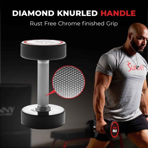 Sunny Health & Fitness Premium Polyurethane Commercial Grade Round Dumbbells with Diamond Knurled Handle, Durable Strength Training Equipment for Home Gym, 10-Pound (Pair) - SF-DB02-10
