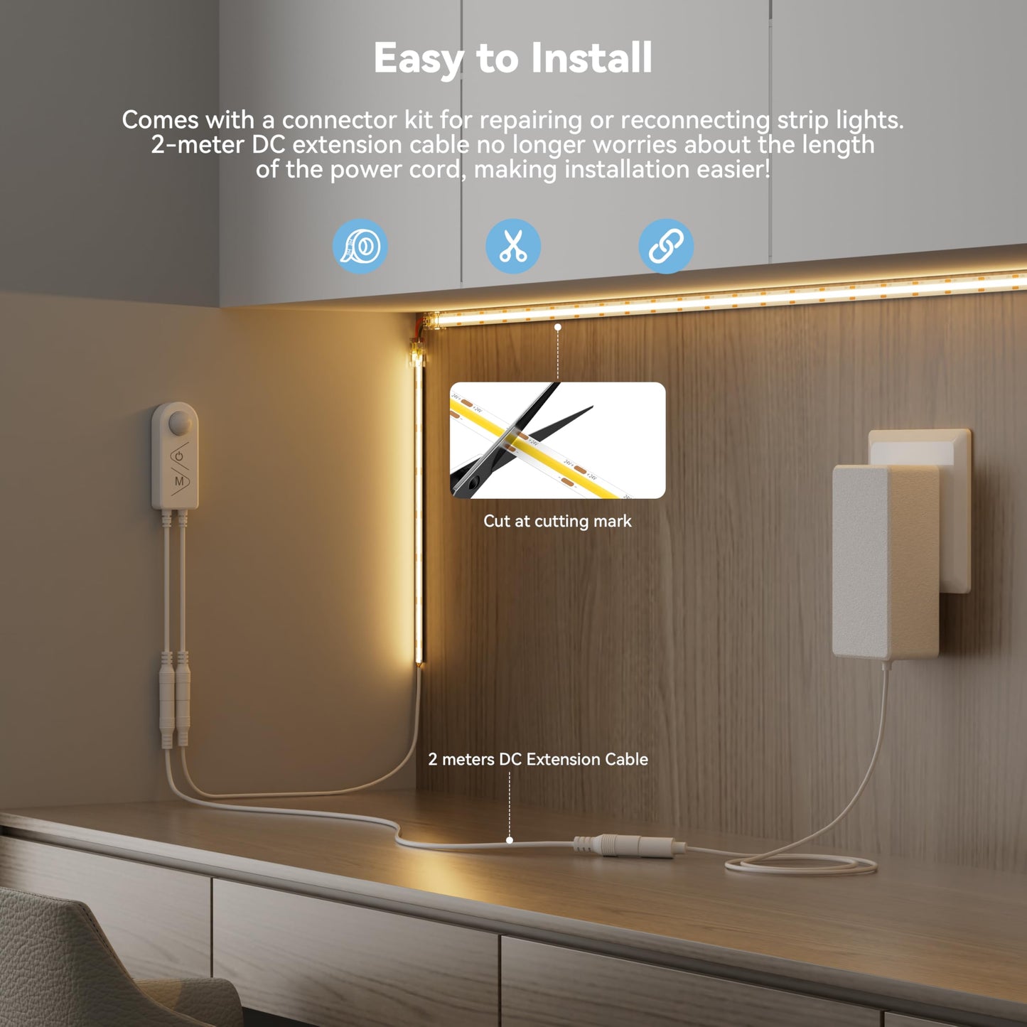 PAUTIX COB LED Strip Lights 2700K Warm White,Motion Sensor LED Lights,Dimmable 24V Motion Activated LED Strip Light,20ft Super Bright with Dual Lighting Mode,for Under Cabinet,Kitchen,Stairs,Bedroom