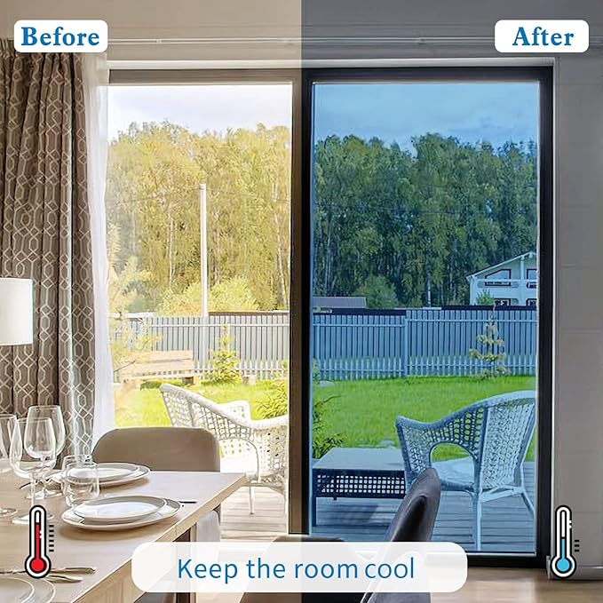 Window Privacy Film One Way Daytime Mirror Tint Treatments UV Heat Control Vinyl Stickers Sun Block Glass Paper Door Covering Reflective (Blue Silver, 17.5 Inch x 7.8 Feet)