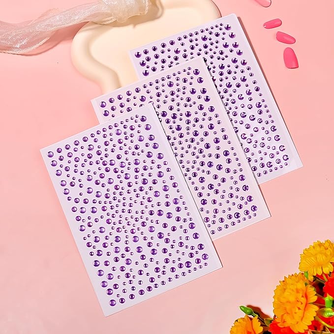 975Pcs Multi-Color Face Gems, Self-Adhesive Eye Jewels Rhinestones 3/4/5/6 mm DIY Face Gems & Pearls for Makeup & Crafts
