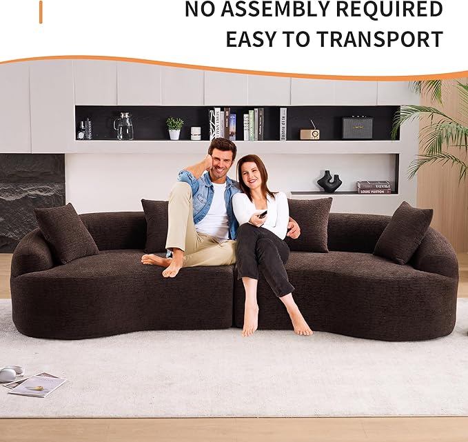 110" Oversized Modern Curved Cloud Sectional Sofa, Luxury Plush Chenille 4-Seater Deep Wide Seat Couch with 4 Pillows, No Assembly Needed Apartment Living Room Furniture, Black
