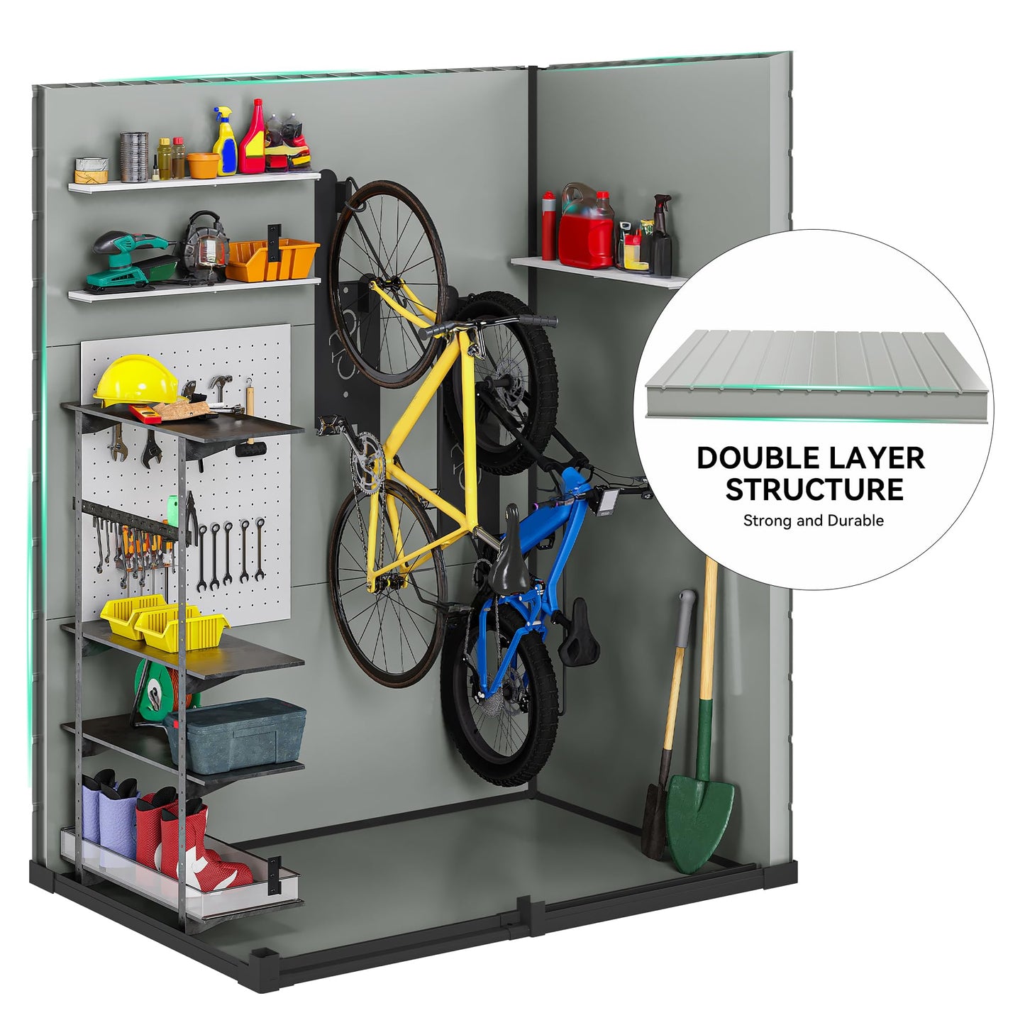 DWVO 5x3 FT Outdoor Storage Shed with Reinforced Floor, All-Weather Resin Storage Shed with Lockable Door & Window, Waterproof Plastic Tool Shed for Garden, Backyard, Patio, Lawn,Blue-Gray+Black