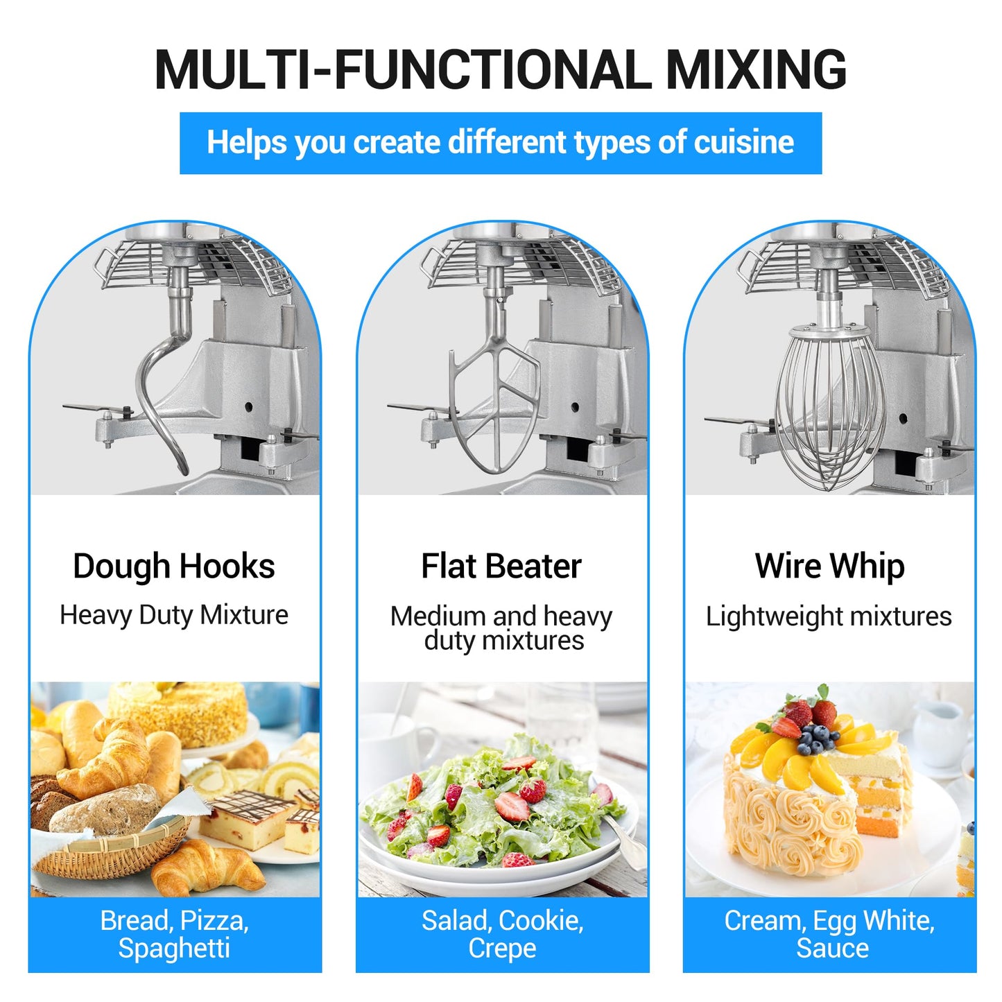 LEEVOT Commercial Food Mixer 15 Qt with 3-Speed Adjustment, 600W Commercial Mixer with Timer, Heavy Duty. Commercial Dough Mixer with Stainless Steel Bowl, Suitable for Bakeries and Pizzerias