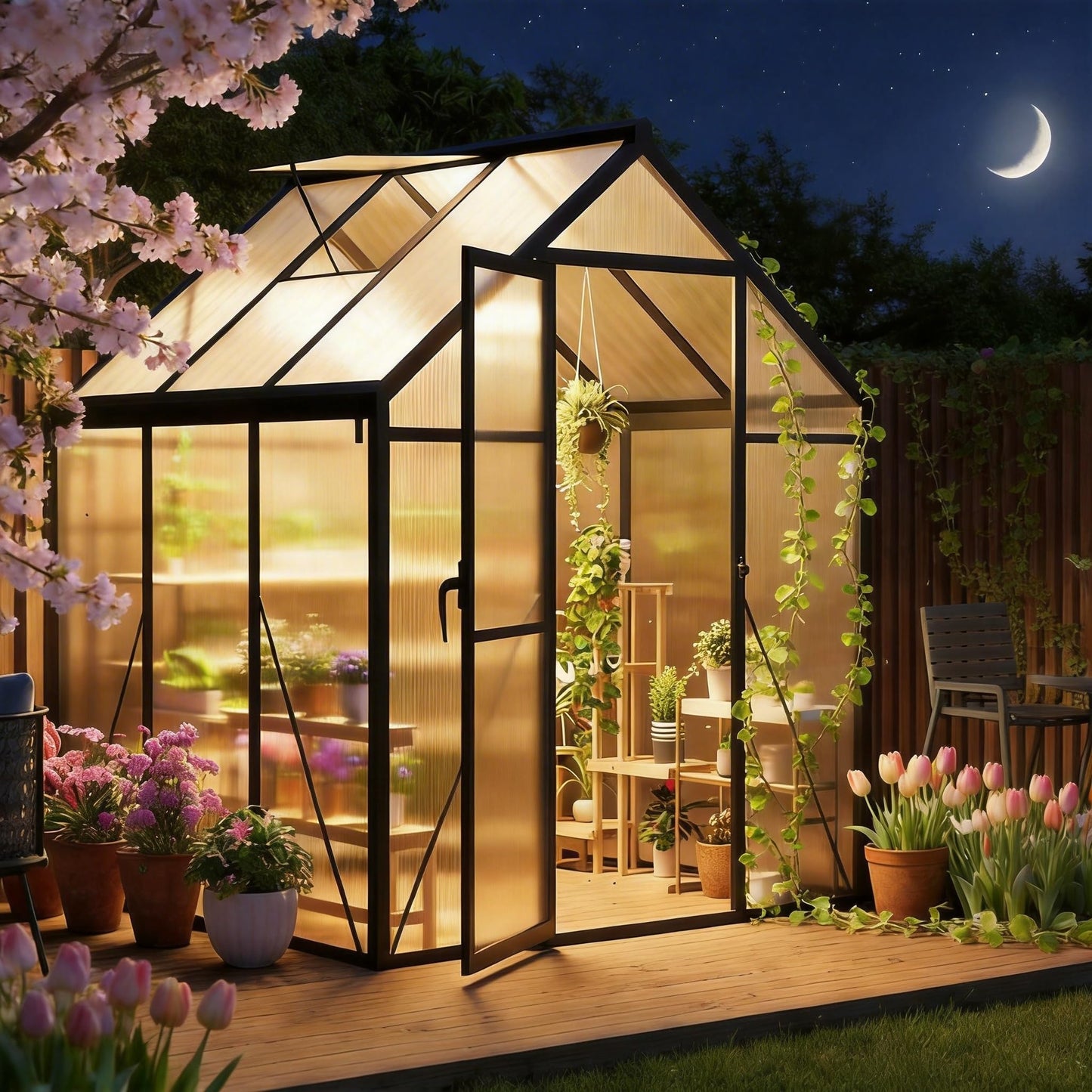 6x6 FT Greenhouse for Outdoors, Polycarbonate Greenhouse with Aluminum Frame, Lockable Door, Adjustable Roof Vent and Rain Gutter, for Backyard, Garden, Patio