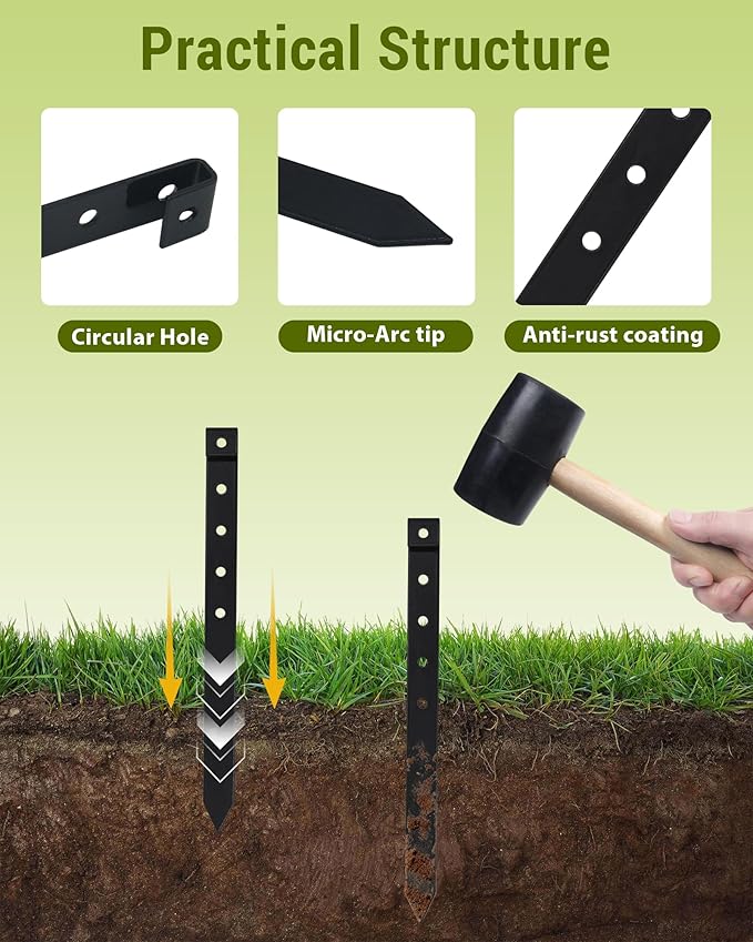 LIDUOMINIKE 60Pcs Metal Garden Landscape Edging Stakes,Black,10 Inch Landscaping Stakes, Anchoring Spikes, Landscape Edging Spikes for Ground,Bender Board,Tent Anchoring,Inflatable Decorations