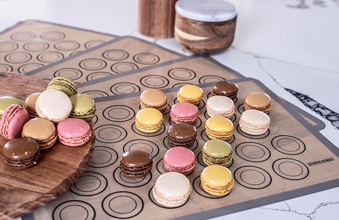 Macaron Silicone Baking Mats - Non-Stick Macaron Mat for Easy Baking | Heat Resistant & Dishwasher Safe Macaron Baking Mat | Reusable & Eco-Friendly, 1/2 Sheet Size - Pack of 4 - for Cookies & More