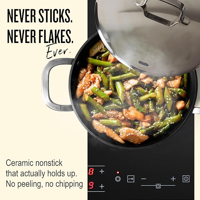 Alva Maestro 3.5-Qt Nonstick Ceramic Sauté Pan with Lid – Black | No PTFE, PFOA or PFAS | Induction & Oven Safe | Even-Heating, Easy-Clean Everyday Pan for Searing & One-Pan Meals