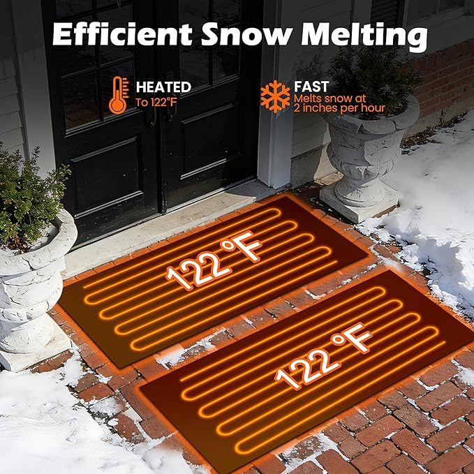 HOMREST 3PCS Heated Snow Melting Walkway Mat,10" x 30" Heated Floor Mat with 10 Feet Long Power Cord,2 in/h Speed No-Slip Snow and Ice Melt with 1 Plug for Snow Removal,Winter Outdoor Steps,Doorways
