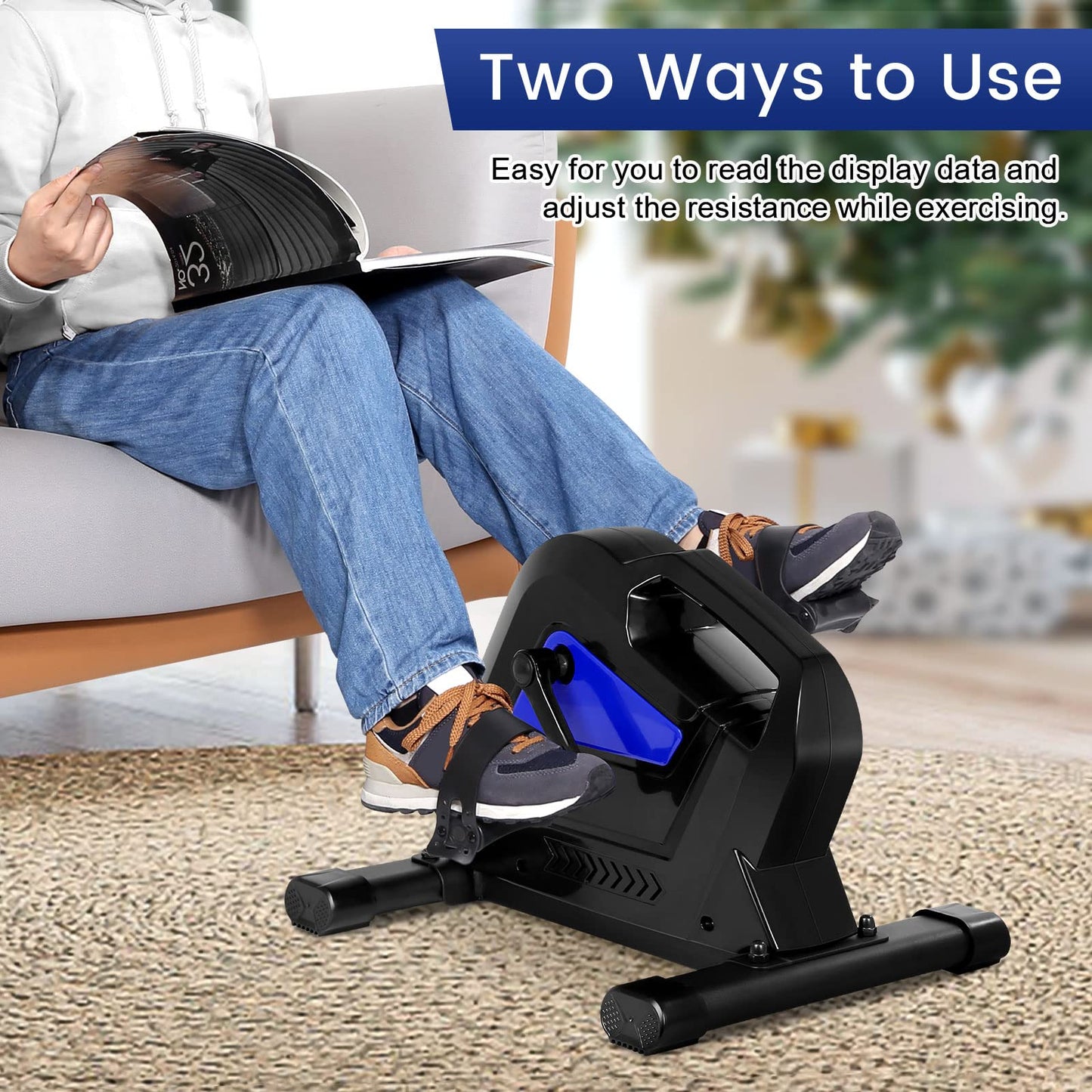 Under Desk Bike Pedal Exerciser, Himaly Mini Exercise Bike with Magnetic Resistance, Portable Peddler Foot Cycle for Arm & Leg with LCD Screen Display