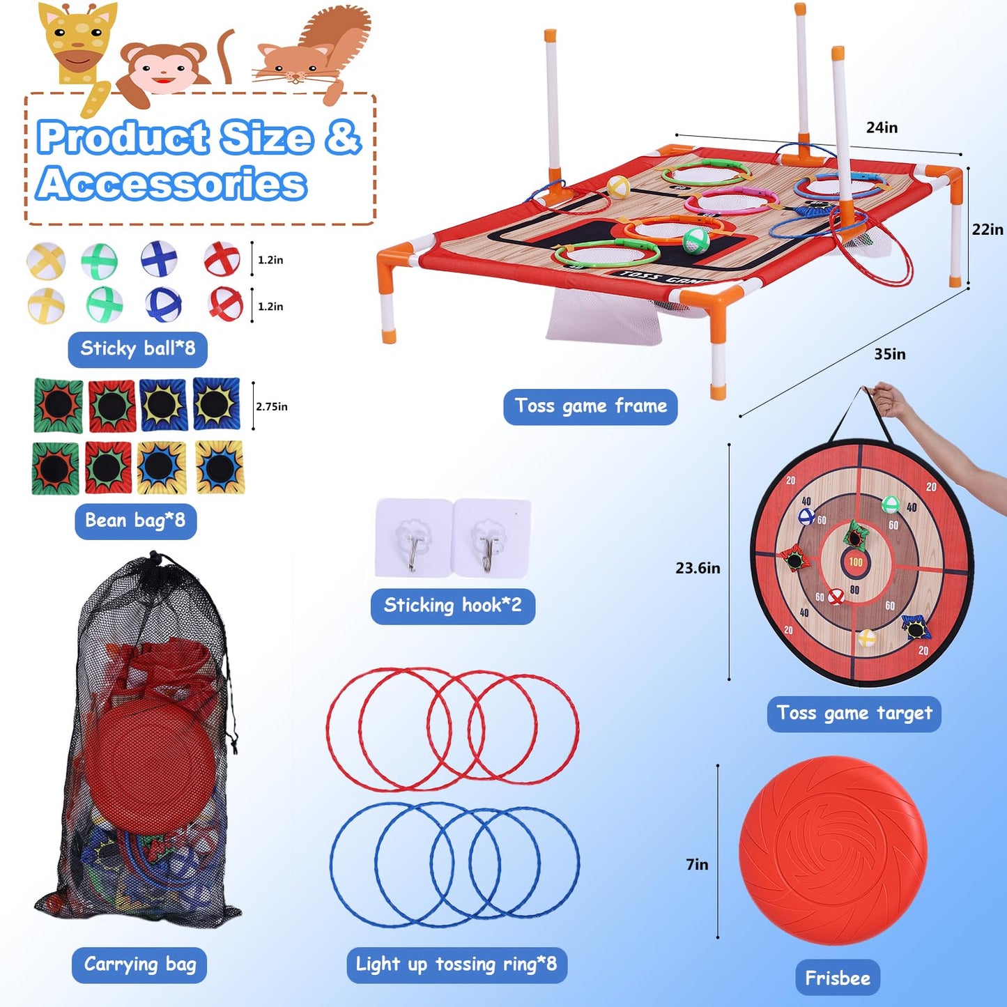 Bean Bag Toss & Ball Toss & Ring Toss Backyard Games,5-in-1 Carnival Games Set, Family Games for Kids and Adults