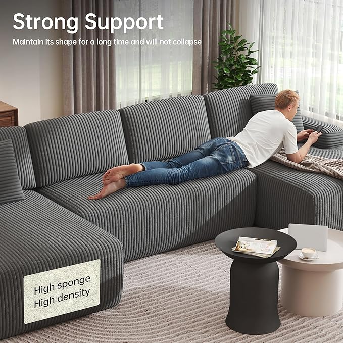 DURASPACE 126.2'' U Shaped Modular Sectional Sofa Couch Convertible 4-Seater Boneless Couches for Living Room (Gray)