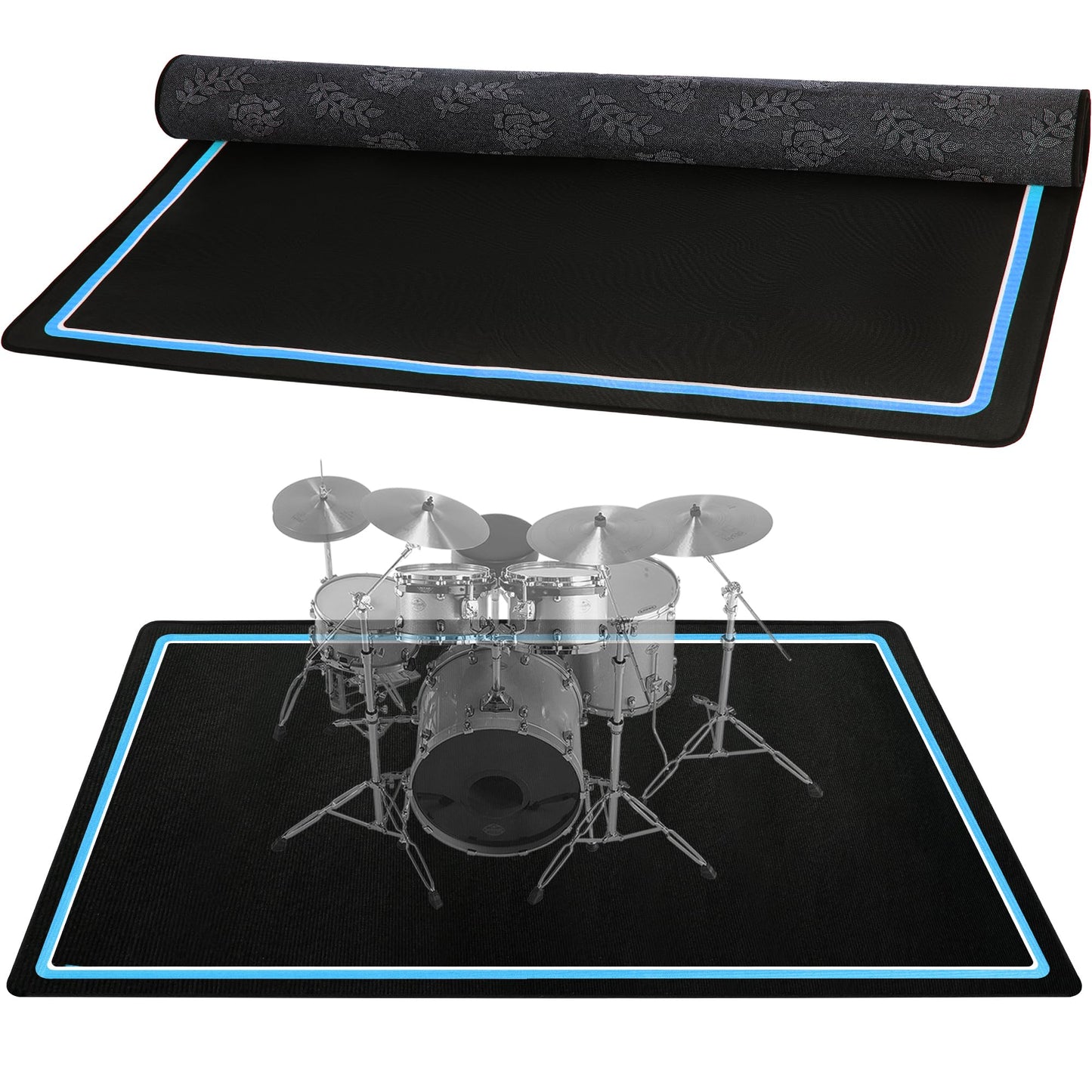 Drum Rug, 4 x 5 Ft Drum Mat with Non-Slip Grip Bottom, Soundproof Floor Pad for Electrical, Ideal Present for Drummers, Blue and