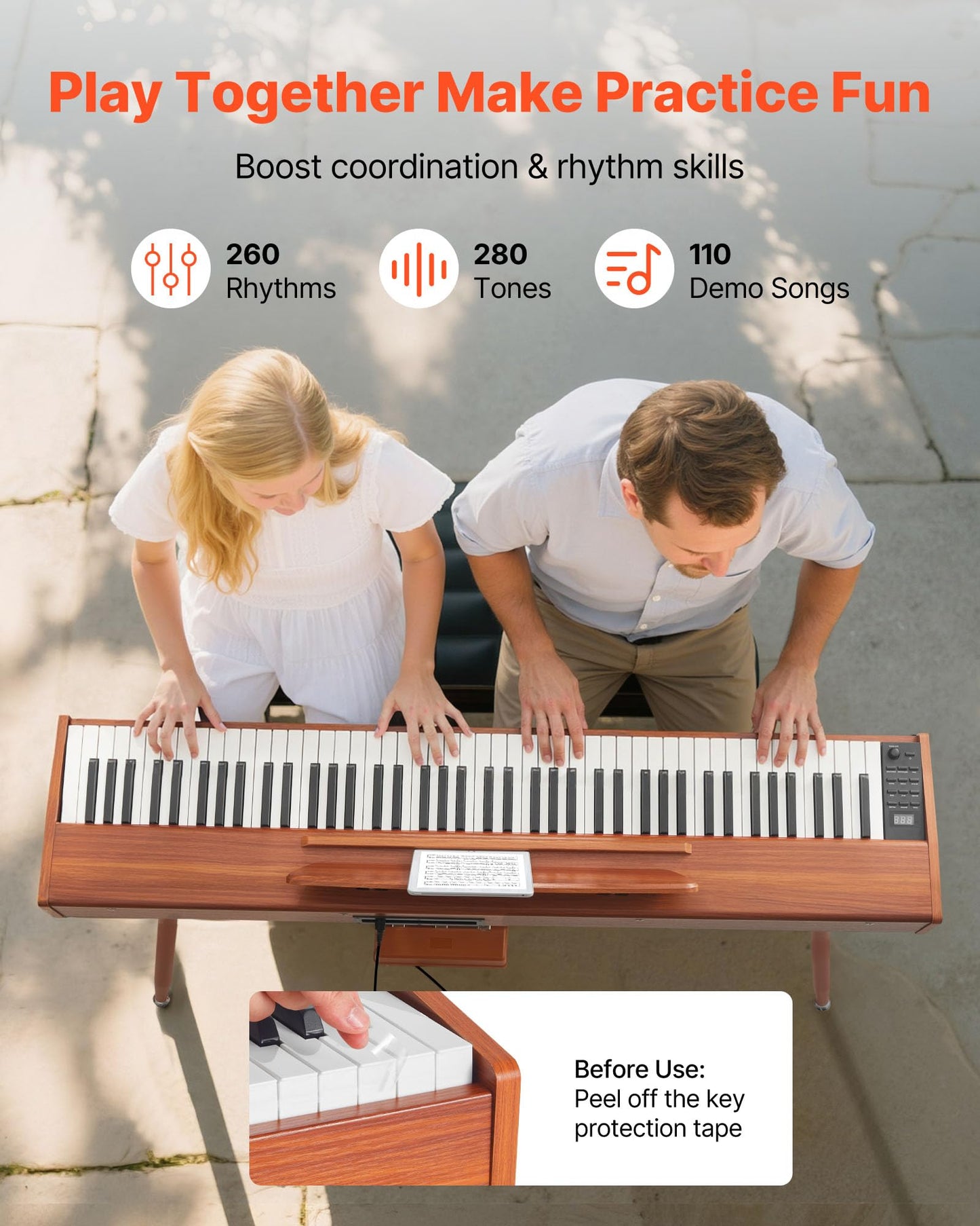 Vevor Weighted Digital Piano, 88 Keys Fully Weighted, Electric Piano Keyboard With Sheet Music Stand, Triple Pedal, Power Adapte