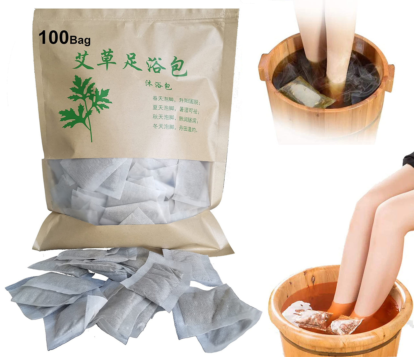 100bag Natural Mugwort Herb Foot Soak Wormwood Foot Bath Powder Spa Relax Massage??????