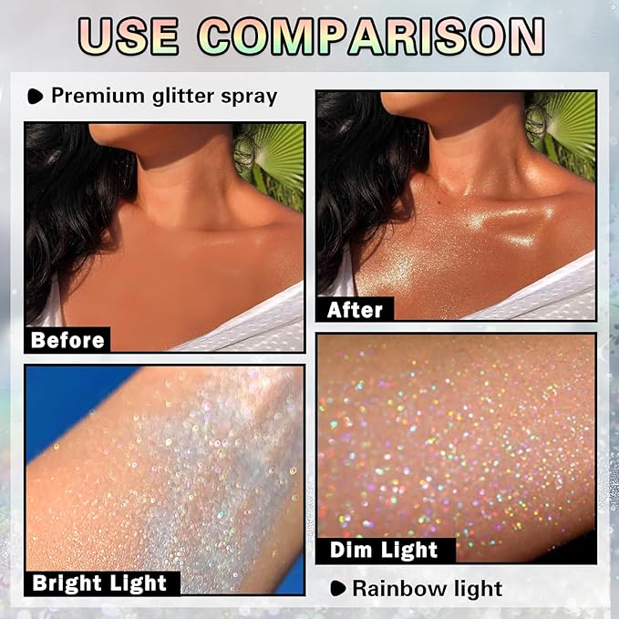 Body Glitter Spray, 60ML Shiny Pink Glitter Spray for Hair Body and Clothes,Long-Lasting Quick-Drying Holographic Ultra Fine Powder Glitter Hairspray for Festival Rave Stage Prom 2.11 Fl Oz