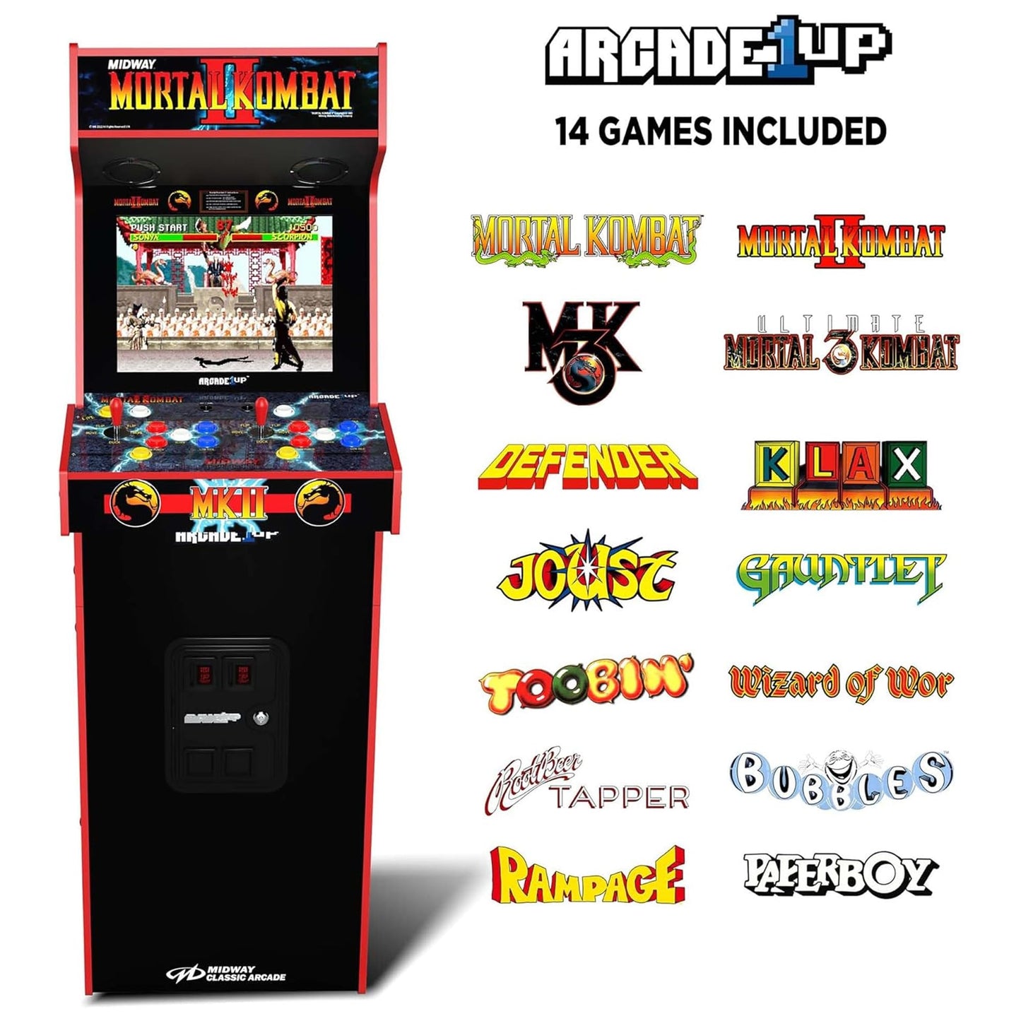 Arcade1Up Mortal Kombat II Deluxe Arcade Machine for Home - 5 Feet Tall - 14 Classic Games
