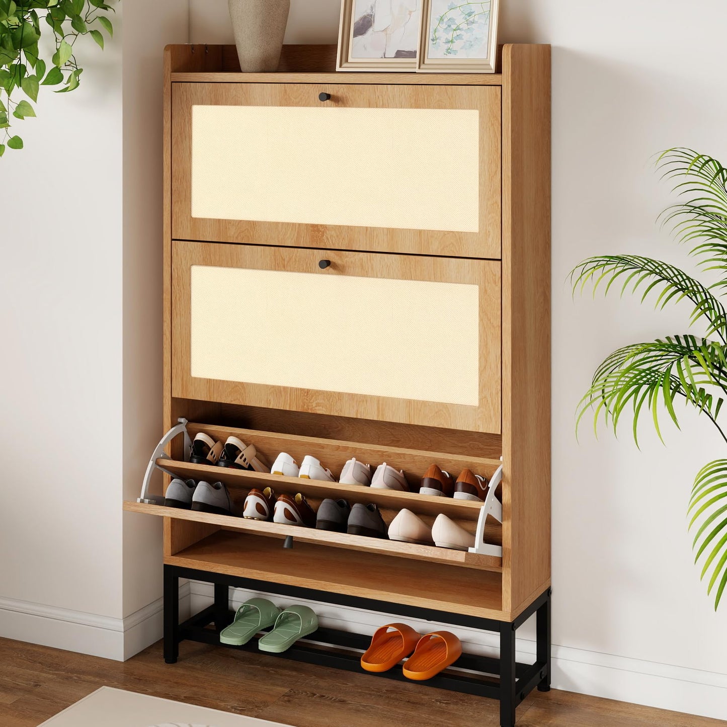 Aivermeil Slim Entryway Shoe Storage Cabinet with 2 Flip Drawers, Modern Freestanding Shoes Organizer Holds 16-20 Pairs, Closed Shoe Storage for Hallway, Foyer - Space-Saving Wood Shoe Rack