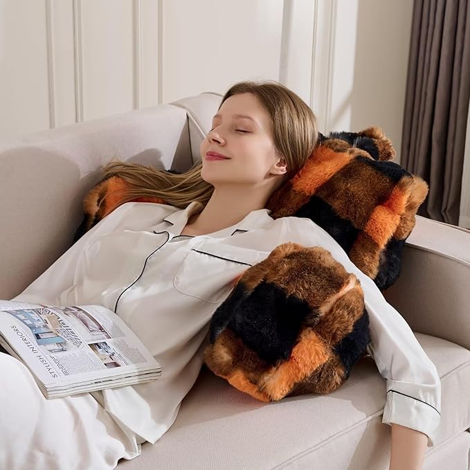 Reading Pillows for Boyfriend Adult,Velvet Back Pillow Bed Wedge Large, Back Rest Support Cushion for Sitting Up in Bed/Couch for Bedrest 18inch-Orange-Black Grid Print