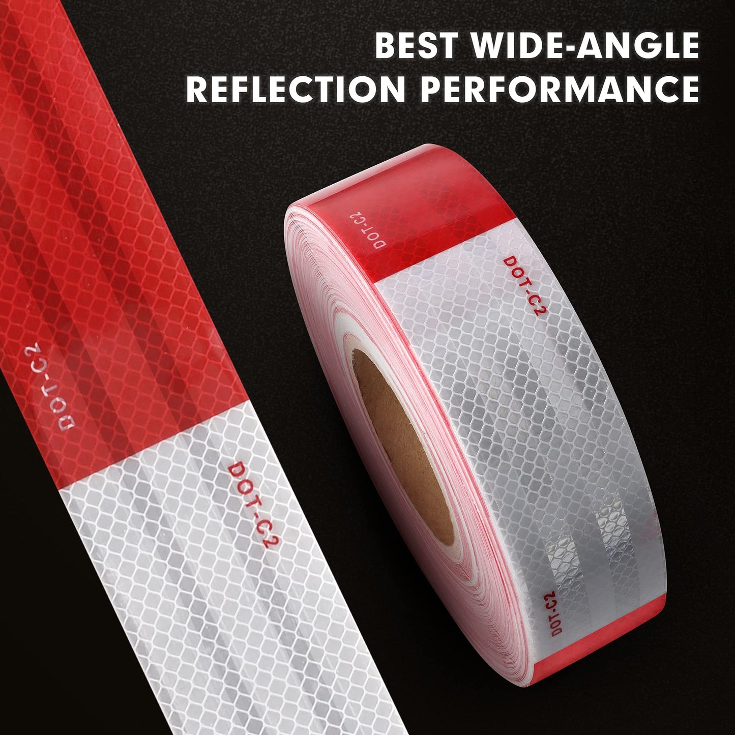 WAENLIR 2 inch x 160Feet Dot Reflective Tape Outdoor Waterproof High Visibility Safety Tape, Red and White Adhesive Conspicuity Tape for Trailer, Cars, Trucks, Cinta reflectiva para camiones