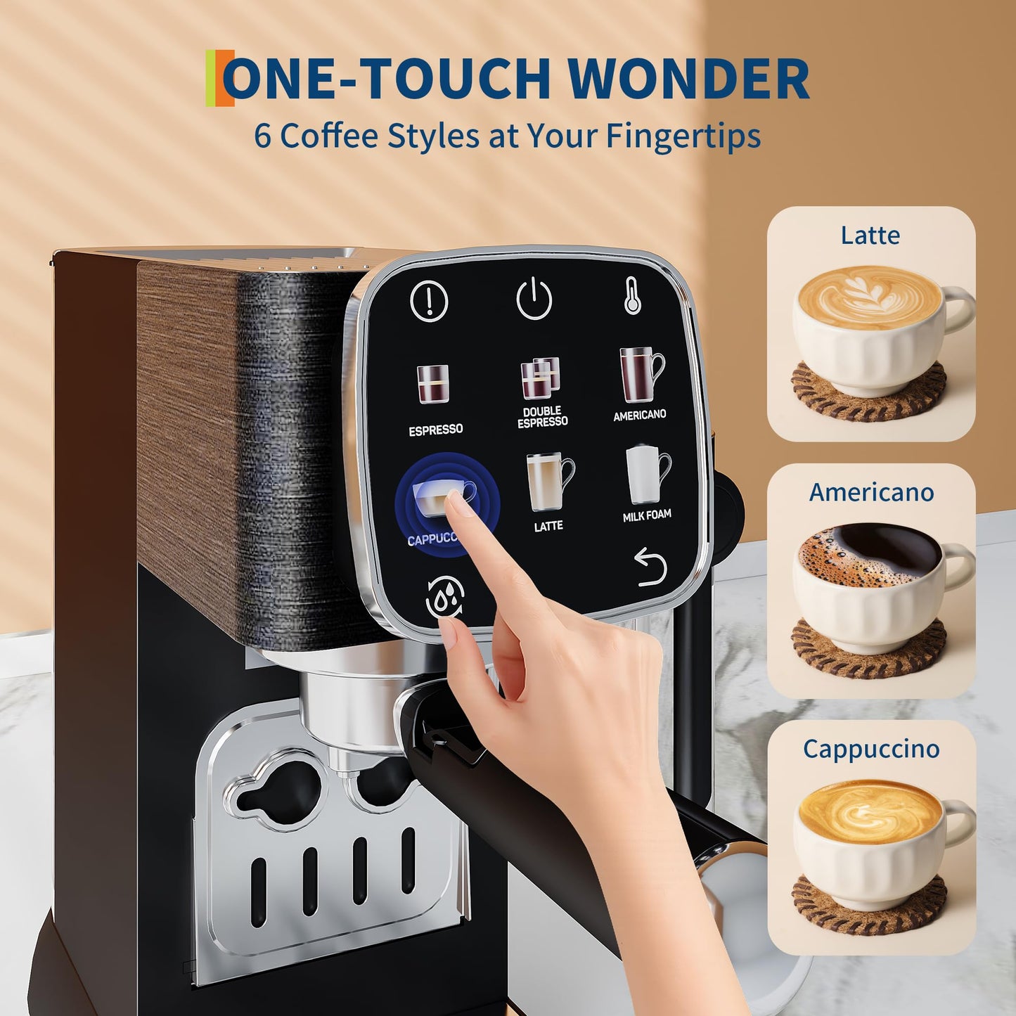 Garvee Espresso Machine Compact, 20 Bar Professional Espresso Machine with Milk Frother and Touchscreen, Espresso Coffee Machines with Adjustable Temperature,for Cappuccino, Latte
