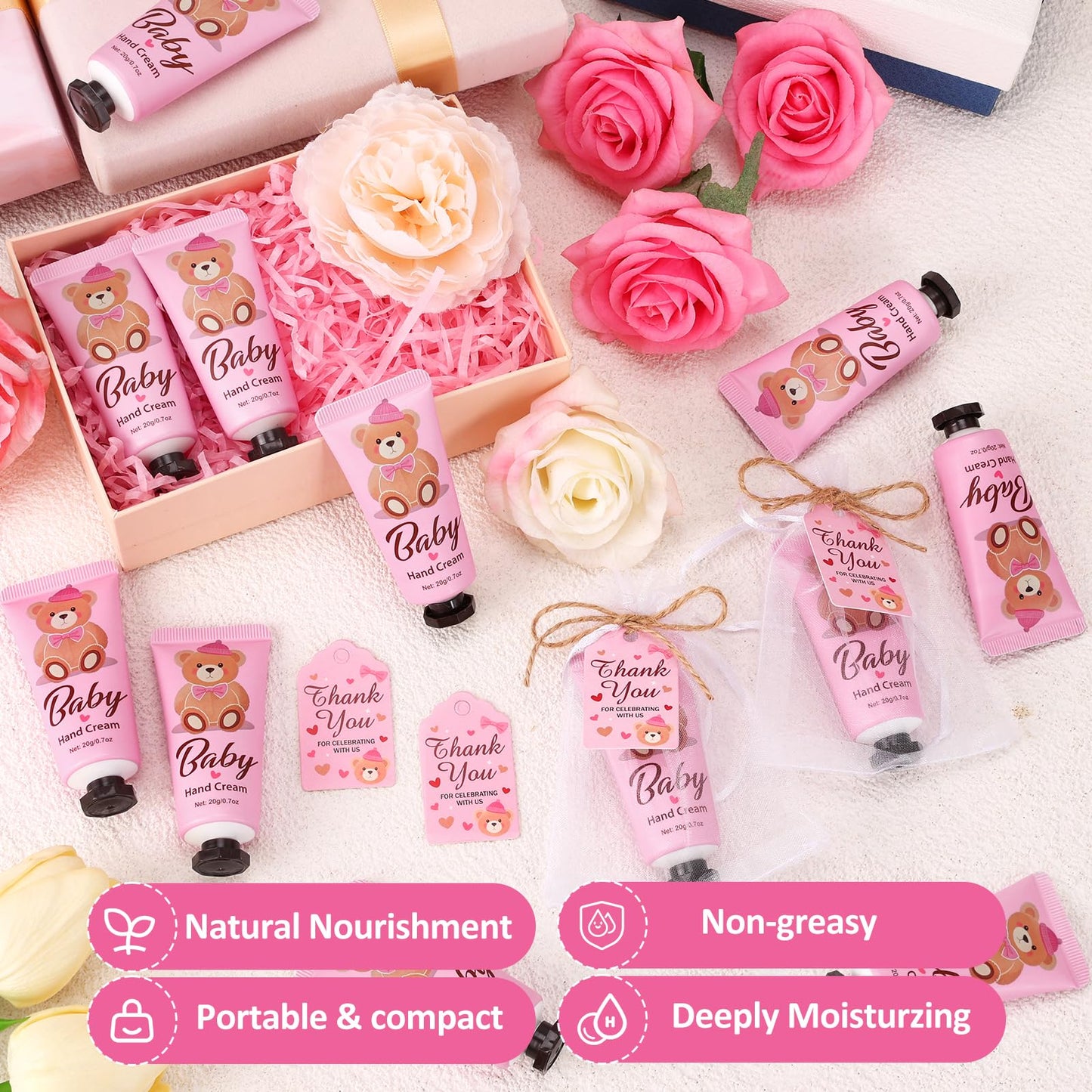 VISCOO 60 Sets Baby Shower Hand Cream, Baby Shower Party Favors Gifts for Guests Bridal Shower, Wedding Hand Cream Gifts,Thank You Gifts,Travel Size Hand Lotion Bulk for Wedding (Pink Bear)