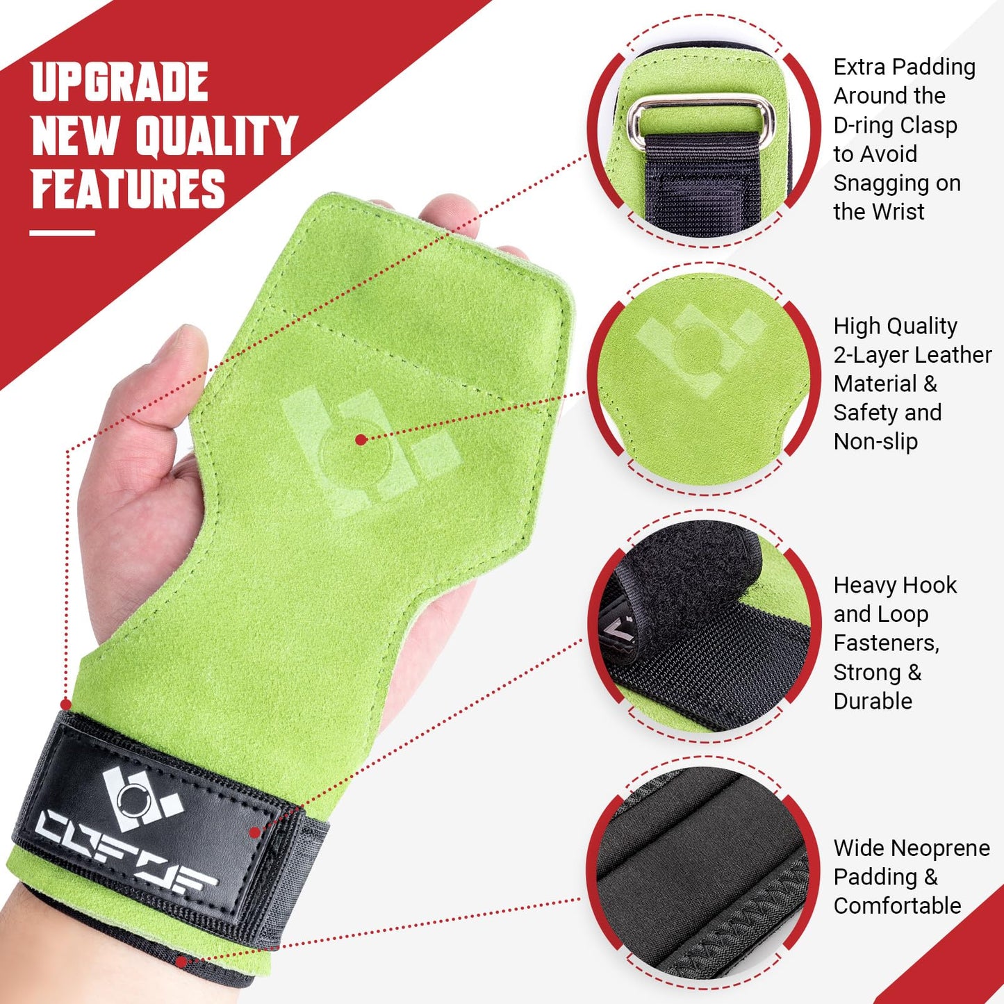 COFOF Weight Lifting Wrist Strap,Double Layer Leather Weightlifting Wrist Strap for Deadlift and Powerlifting, Adjustable Neoprene Padded Gym Workout Lifting Wrist Hooks for Men/Women(Pair)