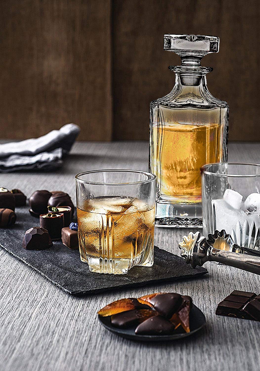 Godinger Clarion Square Whiskey Decanter with Glass Stopper for Wine, Bourbon, Brandy, Liquor, Juice 25 oz, Perfect for Engraving