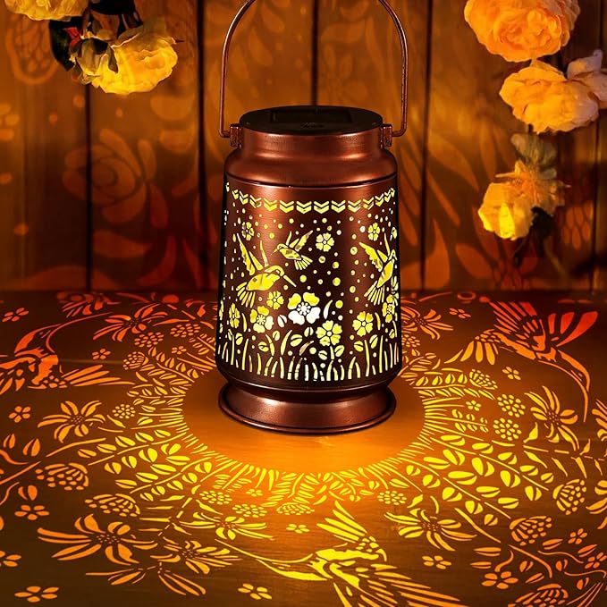 Solar Lanterns Outdoor Waterproof Gifts for Women Grandma Gifts for Mom Hummingbird Garden Decor Solar Hanging Lantern Met...