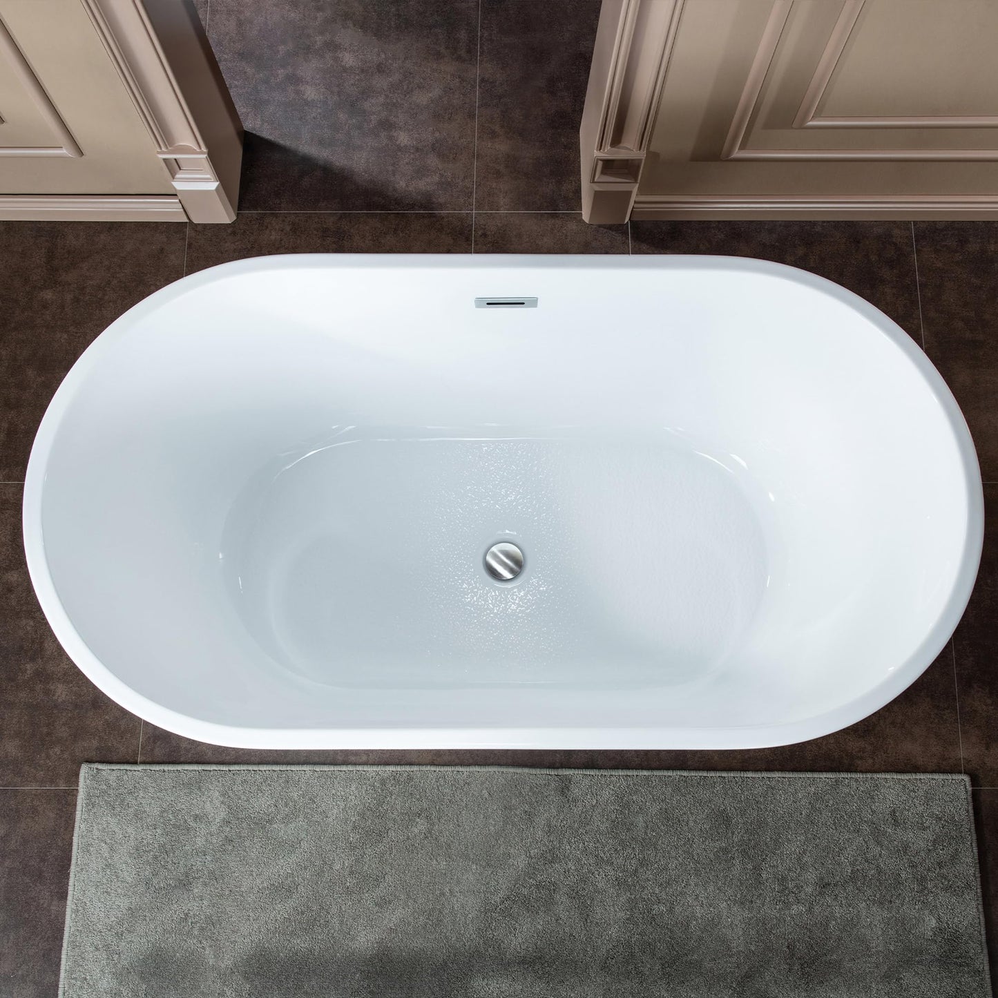 WOODBRIDGE 59" Acrylic Freestanding Bathtub Contemporary Soaking White Tub with Chrome Overflow and Drain