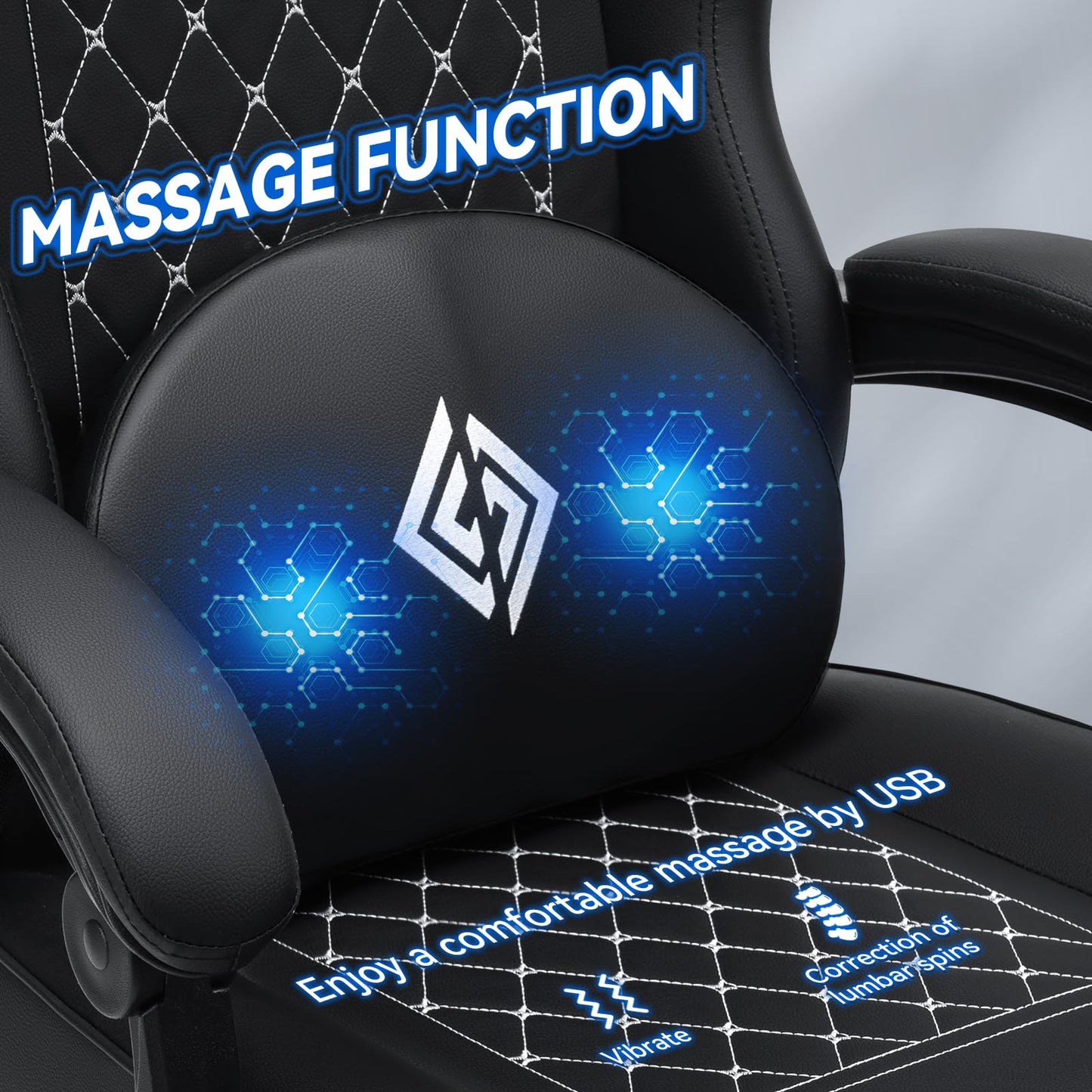 HOFFREE Gaming Chair with Speakers Massage Computer Gaming Chair with Pocket Spring Cushion for Adults Reclining Gamer Chair with Bluetooth Video Game Chairs with Footrest Black