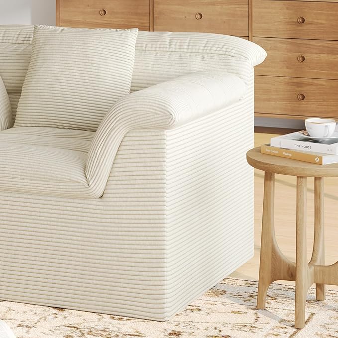SUNG7 51" Cloud Sectional Couch, Modern Modular Sofa with Deep Seat, Comfy Compressed Single Sofa, Upholstered Corduroy Couches for Living Room, No Assembly Required, Beige