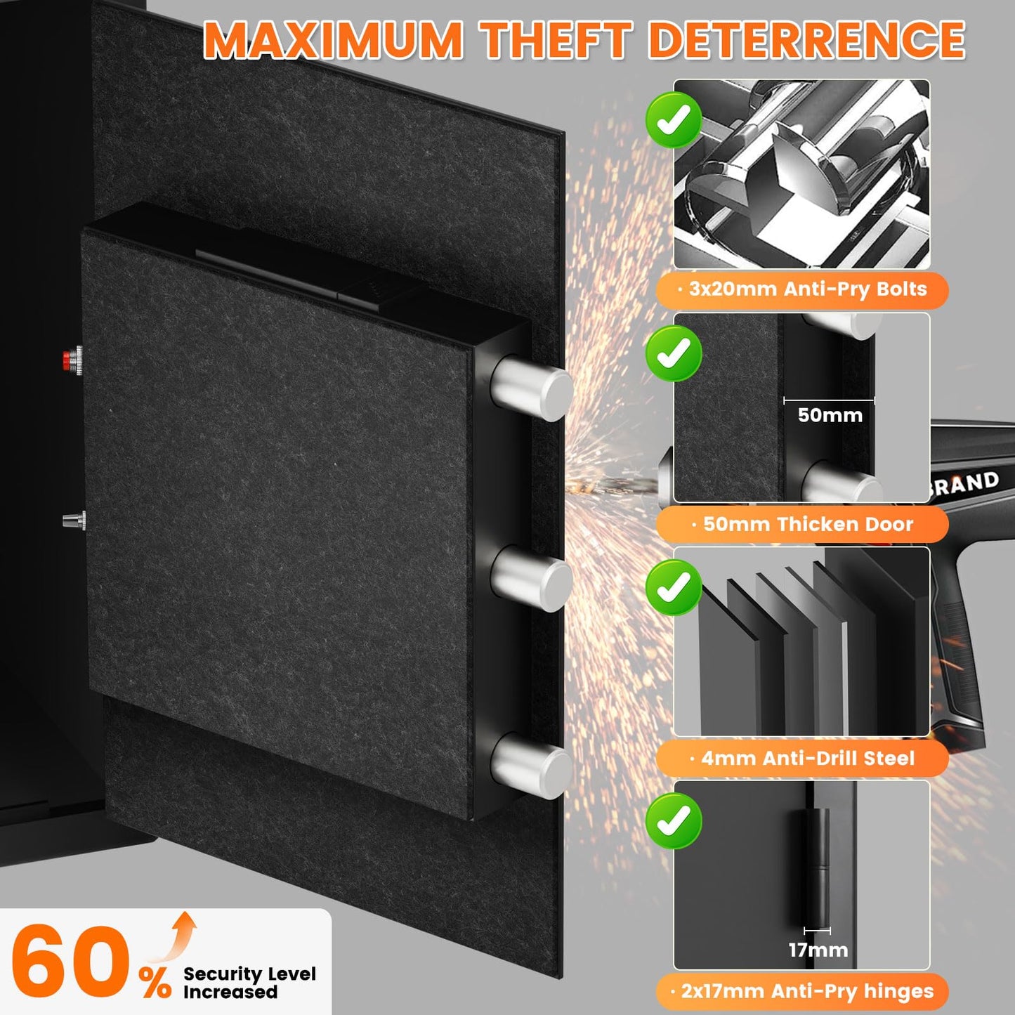 19.7"H Fireproof Safe for Home Ducument, 35Lbs Fire Home Safe Box with Fire Insulation & Backup Combination Lock, Heavy Duty Security Safe for Cash Passport Valuable Firearm, Anti-Theft Wall Mountable