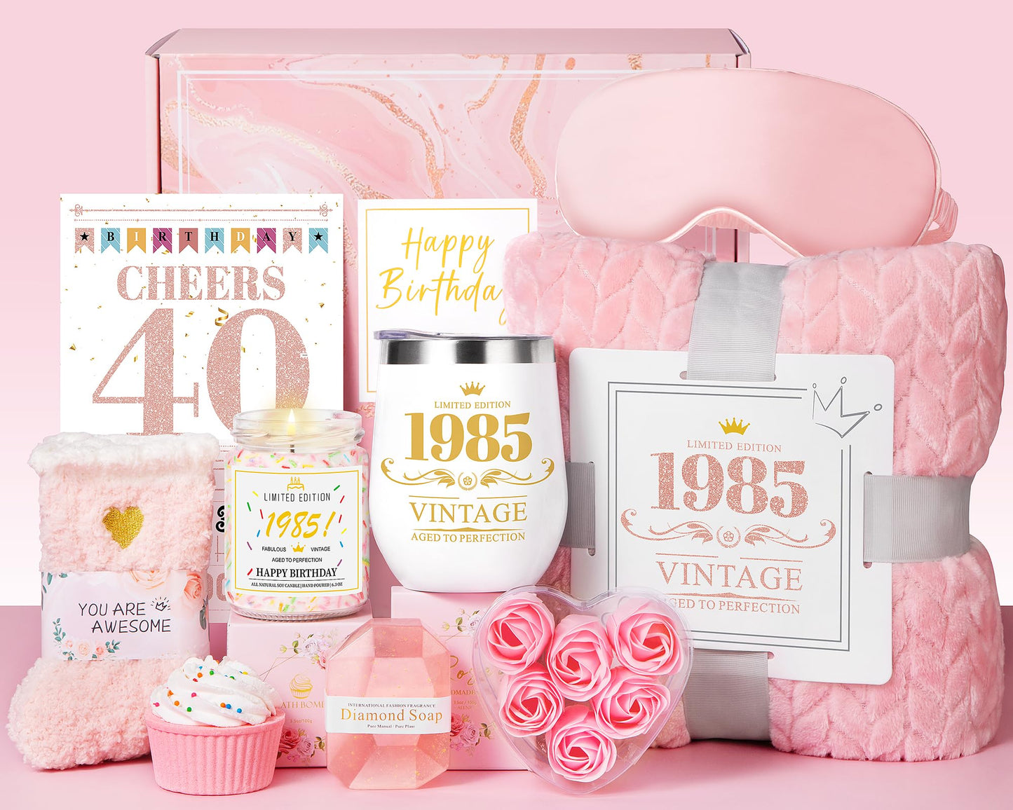 40th Birthday Gifts Women-1985 40th Birthday Decorations-Spa Gift Baskets with Blanket for Women Over 40 Year Old Birthday Gifts Ideas for Her Mom Sister Friend Wife Aunt, Back in 1985 Poster