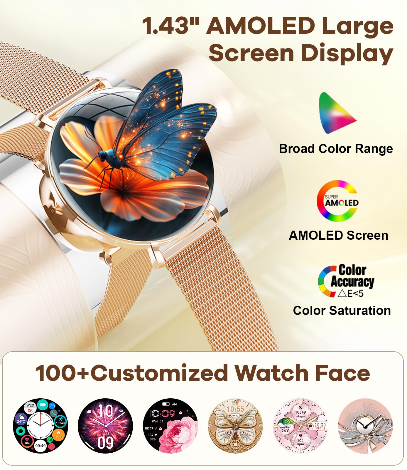 Lige Smart Watches For Women With Calls/Answer:1.43  Amoled Smart Watch Compatible With Android & Iphone, Waterproof Fitness Tra