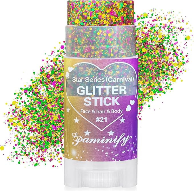 Mardi Gras Gold Hair Glitter Stick,Purple Green Face Body Glitter Makeup,Waterproof Carnival Costume Outfits for Women & Kids,Mardi Gras Accessories Singer Concerts Chunky Glitter